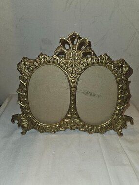 Vintage Ornate Solid Brass Double Oval Picture Frame – Victorian Rococo Style